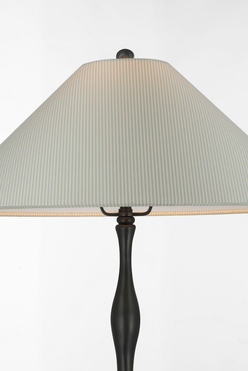 Romero Medium Table Lamp | Bronze | Schumacher 19" Blue Charee Stripe Flare Shade