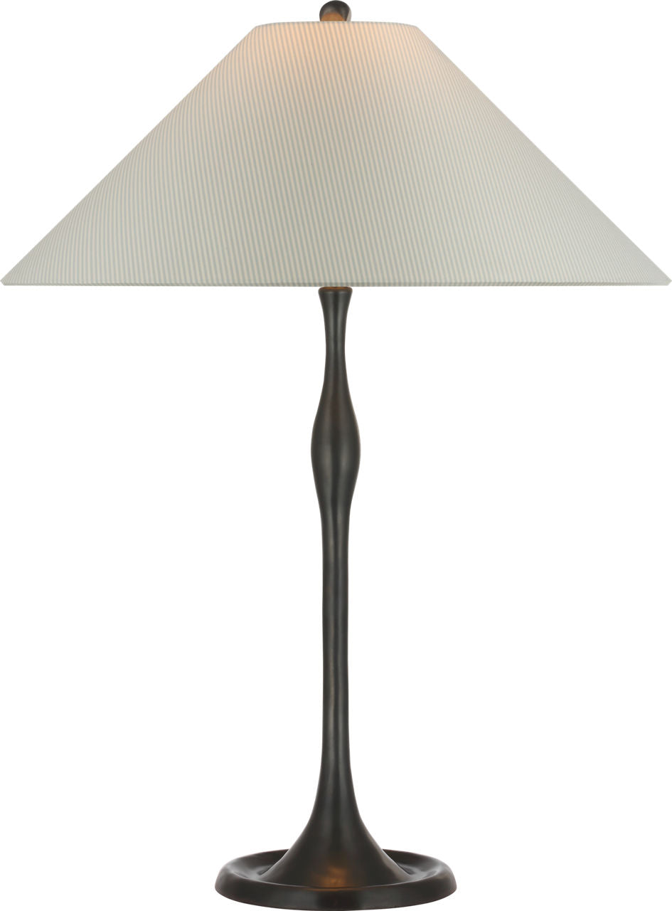 Romero Medium Table Lamp | Bronze | Schumacher 19" Blue Charee Stripe Flare Shade