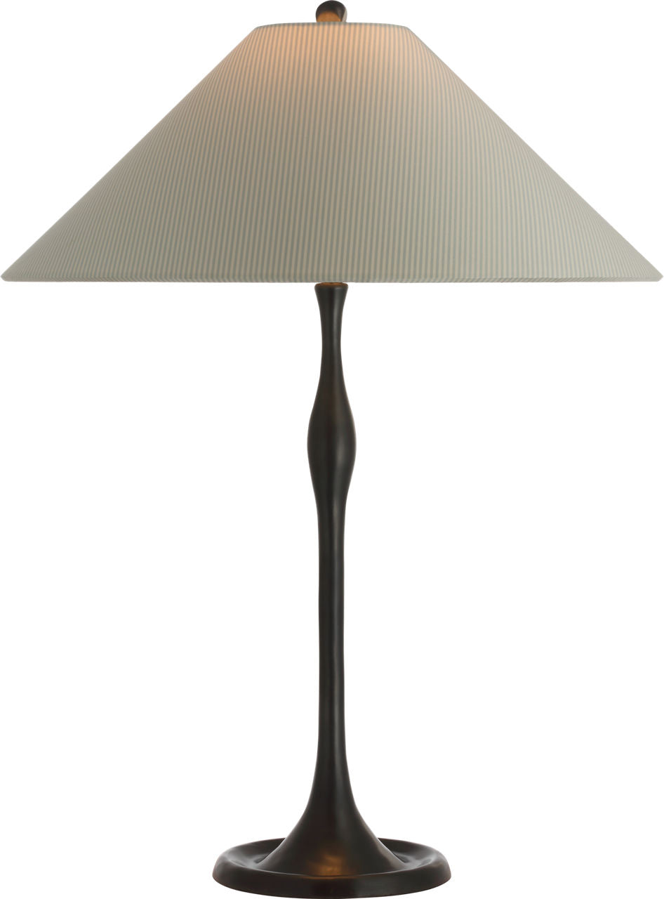 Romero Medium Table Lamp | Bronze | Schumacher 19" Blue Charee Stripe Flare Shade