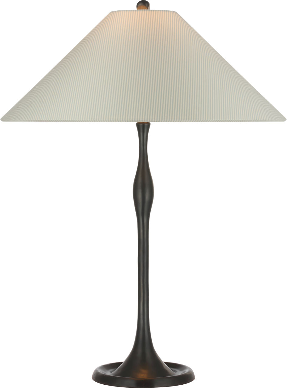 Romero Medium Table Lamp | Bronze | Schumacher 19" Blue Charee Stripe Flare Shade