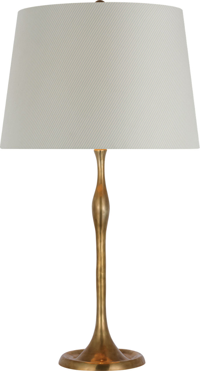 Romero Medium Table Lamp | Hand-Rubbed Antique Brass | Schumacher 16" Blue Charee Stripe Empire Shade