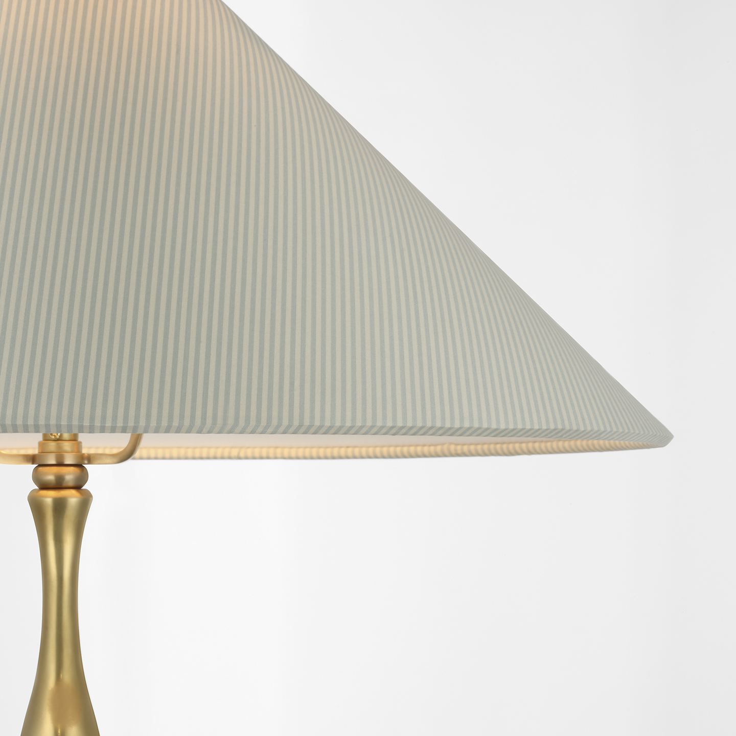 Romero Medium Table Lamp | Hand-Rubbed Antique Brass | Schumacher 19" Blue Charee Stripe Flare Shade
