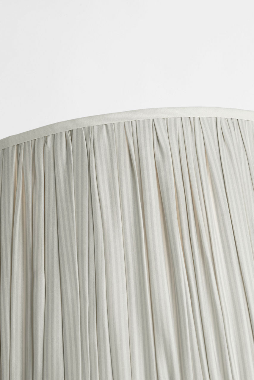 Romero Medium Table Lamp | Hand-Rubbed Antique Brass | Schumacher 16" Blue Charee Stripe Pleated Empire Shade