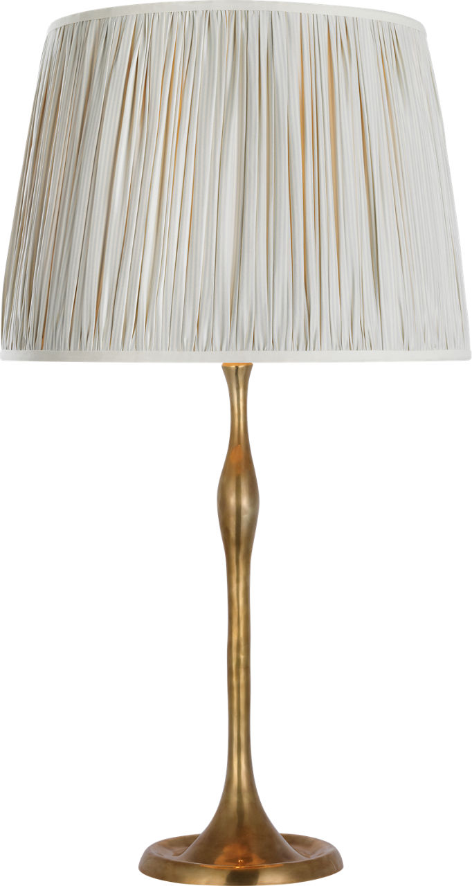 Romero Medium Table Lamp | Hand-Rubbed Antique Brass | Schumacher 16" Blue Charee Stripe Pleated Empire Shade