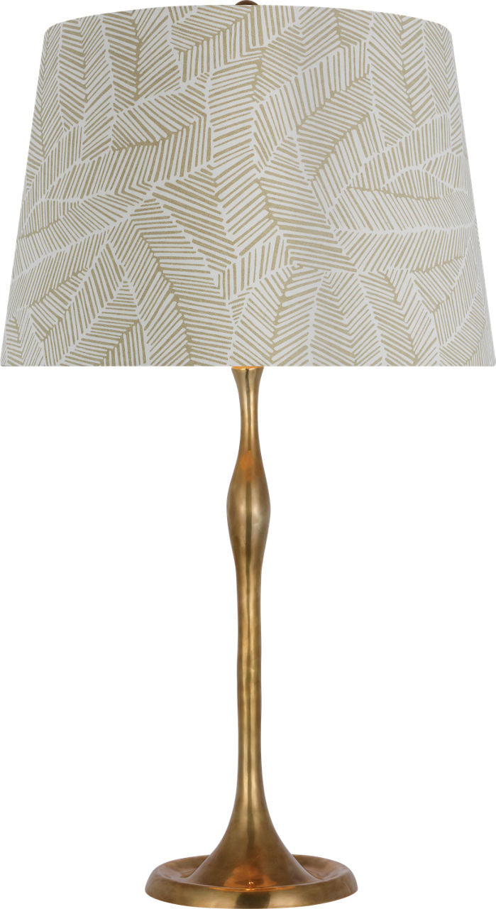 Romero Medium Table Lamp | Hand-Rubbed Antique Brass | Schumacher 16" Taupe Abstract Leaf Empire Shade