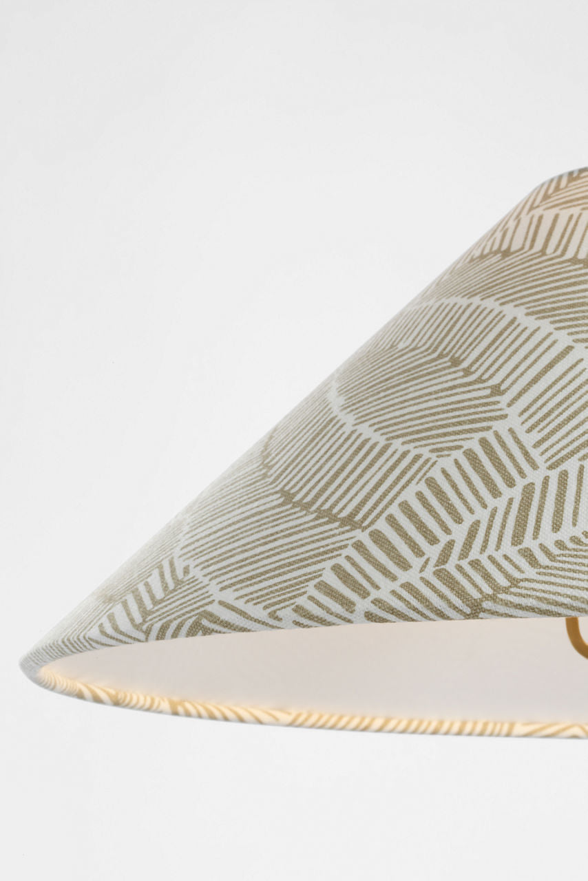 Romero Medium Table Lamp | Hand-Rubbed Antique Brass | Schumacher 19" Taupe Abstract Leaf Flare Shade