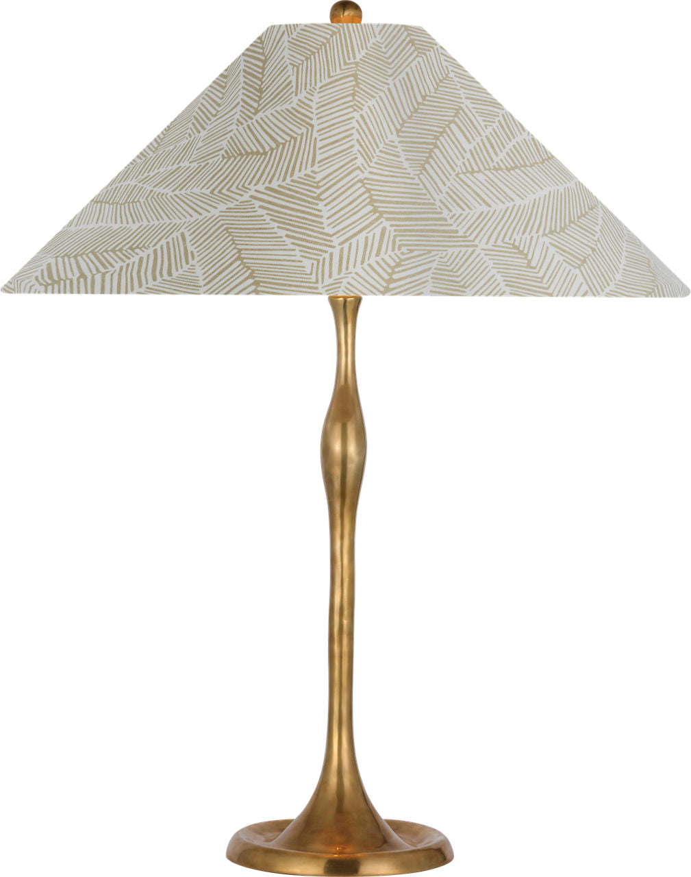 Romero Medium Table Lamp | Hand-Rubbed Antique Brass | Schumacher 19" Taupe Abstract Leaf Flare Shade