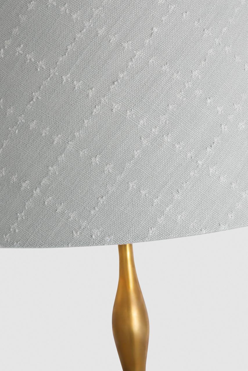 Romero Medium Table Lamp | Hand-Rubbed Antique Brass | Schumacher 16" Sky Elin Check Empire Shade