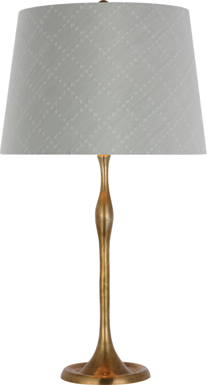Romero Medium Table Lamp | Hand-Rubbed Antique Brass | Schumacher 16" Sky Elin Check Empire Shade