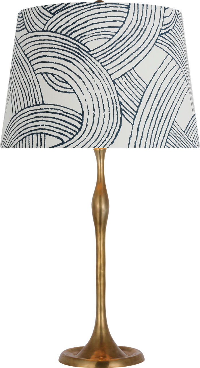 Romero Medium Table Lamp | Hand-Rubbed Antique Brass | Schumacher 16" Blue Freeform Empire Shade