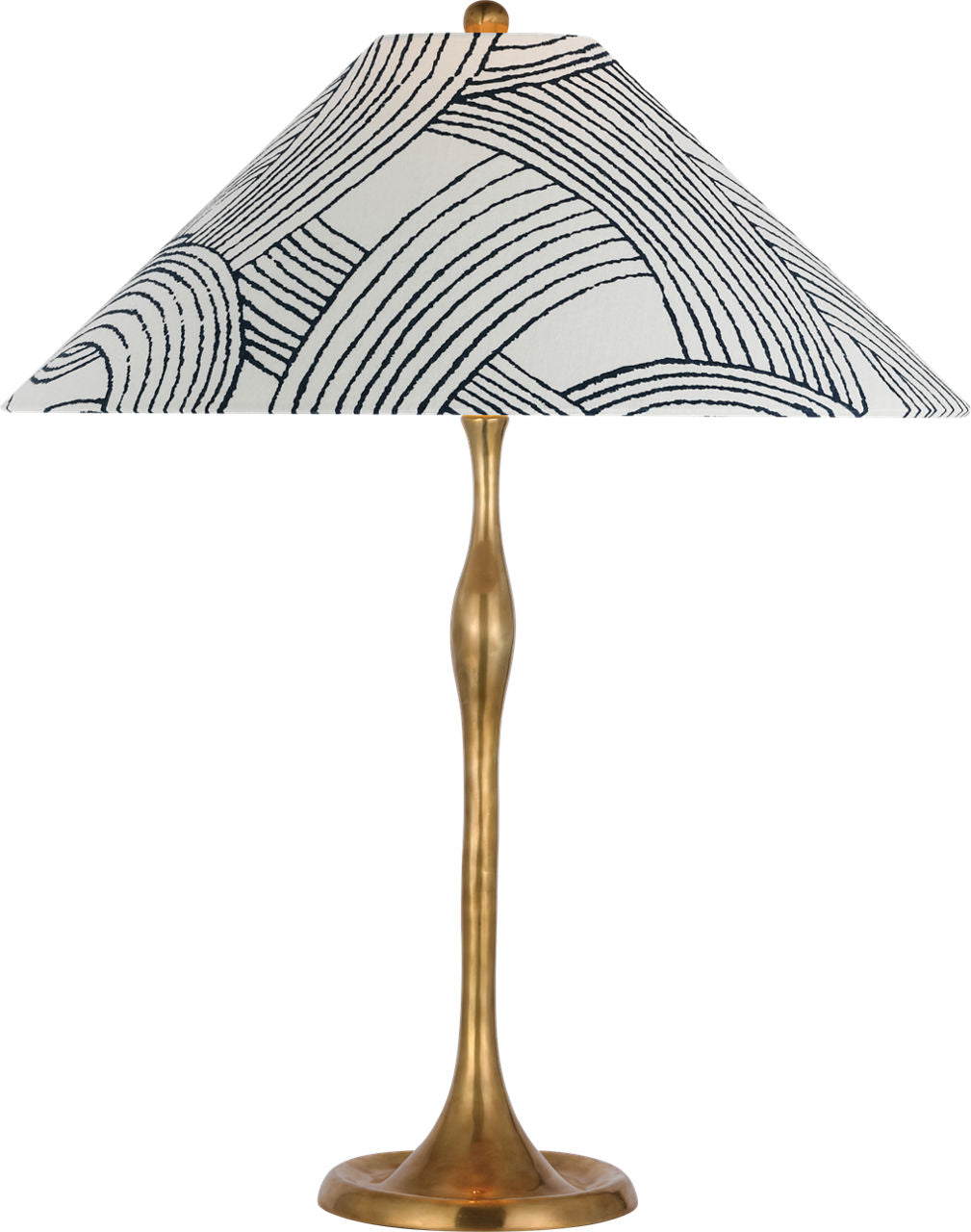 Romero Medium Table Lamp | Hand-Rubbed Antique Brass | Schumacher 19" Blue Freeform Flare Shade