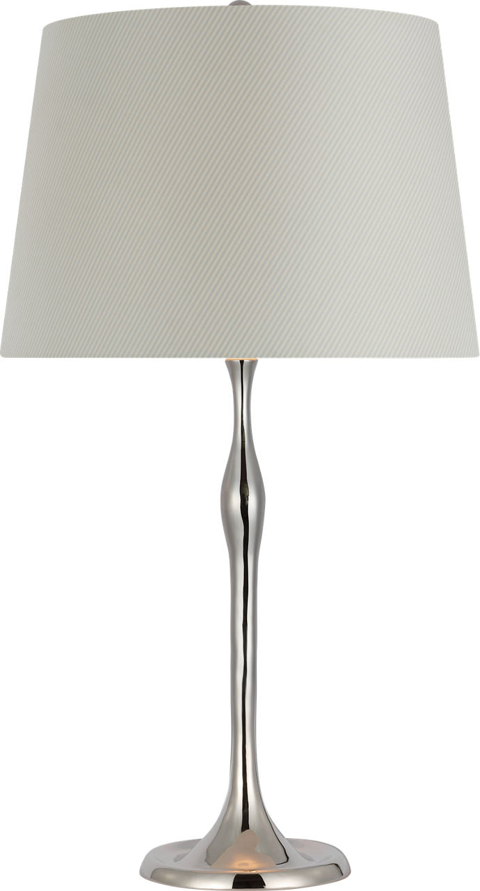 Romero Medium Table Lamp | Polished Nickel | Schumacher 16" Blue Charee Stripe Empire Shade