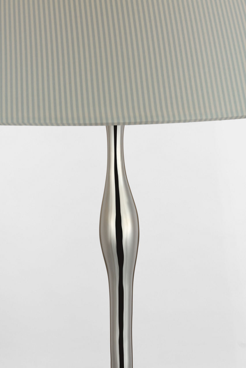 Romero Medium Table Lamp | Polished Nickel | Schumacher 19" Blue Charee Stripe Flare Shade