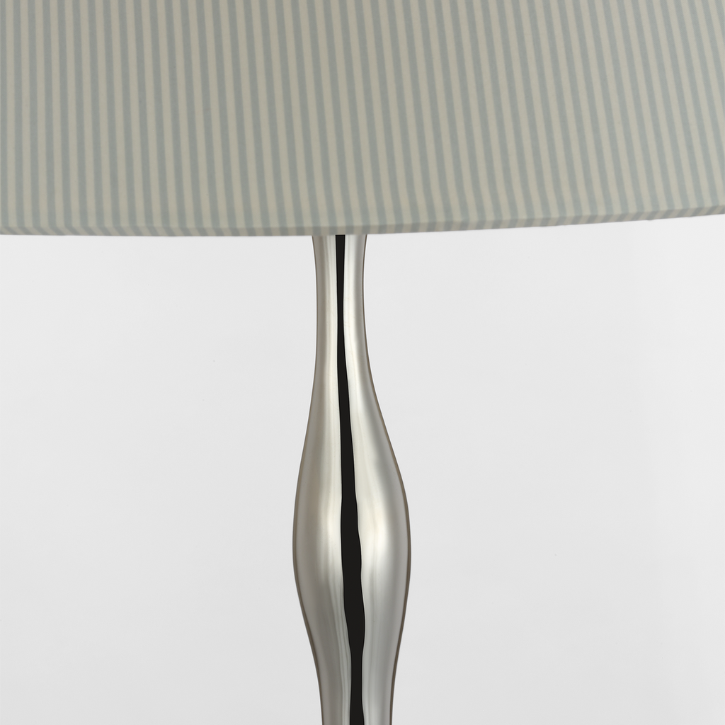 Romero Medium Table Lamp | Polished Nickel | Schumacher 19" Blue Charee Stripe Flare Shade