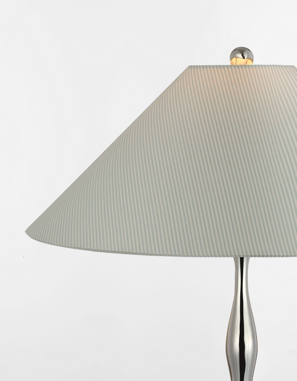 Romero Medium Table Lamp | Polished Nickel | Schumacher 19" Blue Charee Stripe Flare Shade