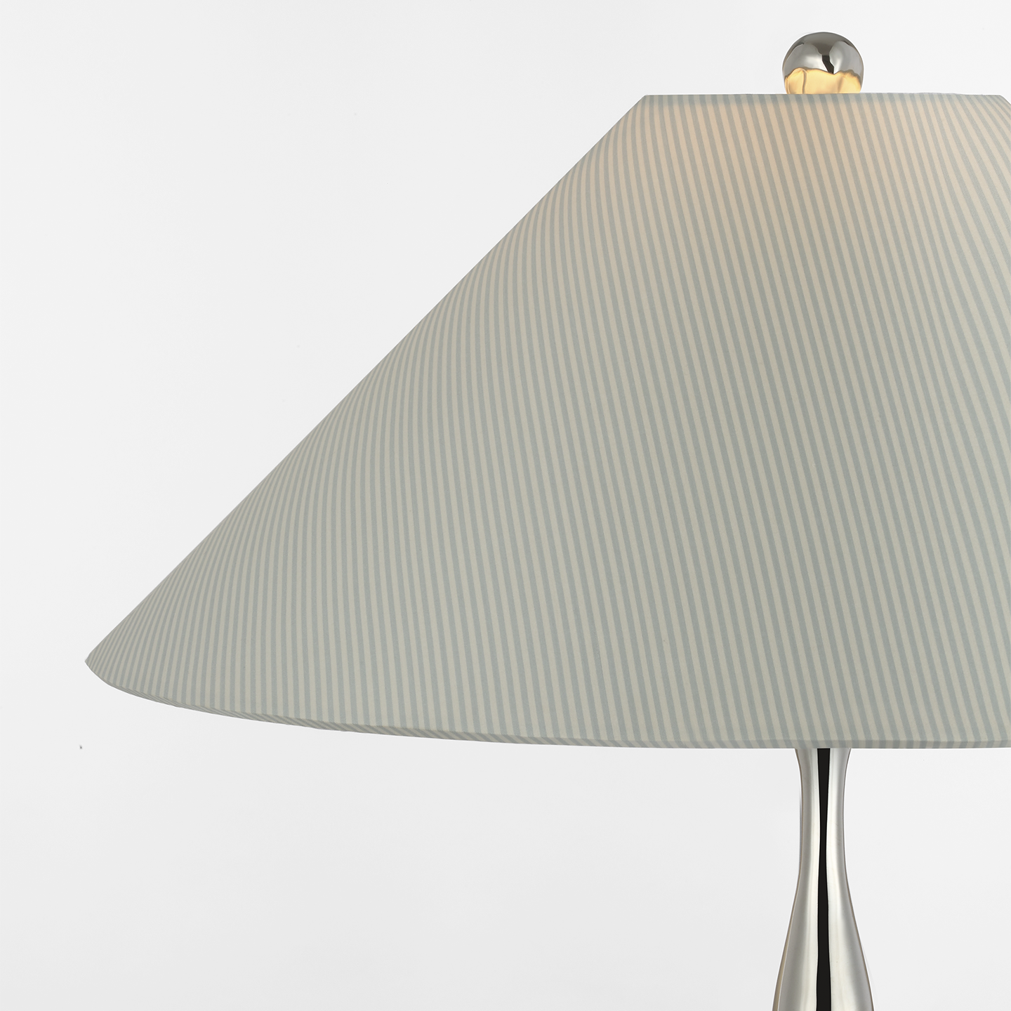 Romero Medium Table Lamp | Polished Nickel | Schumacher 19" Blue Charee Stripe Flare Shade