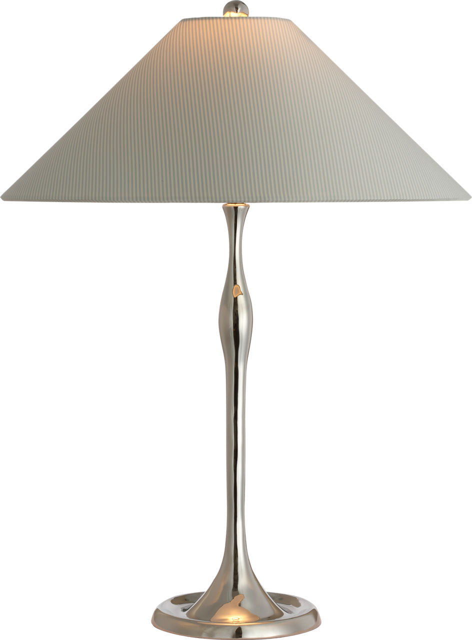 Romero Medium Table Lamp | Polished Nickel | Schumacher 19" Blue Charee Stripe Flare Shade