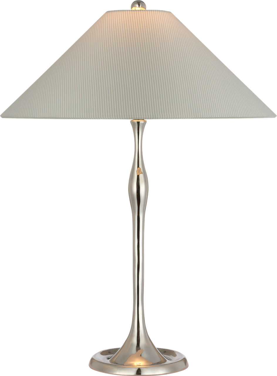 Romero Medium Table Lamp | Polished Nickel | Schumacher 19" Blue Charee Stripe Flare Shade