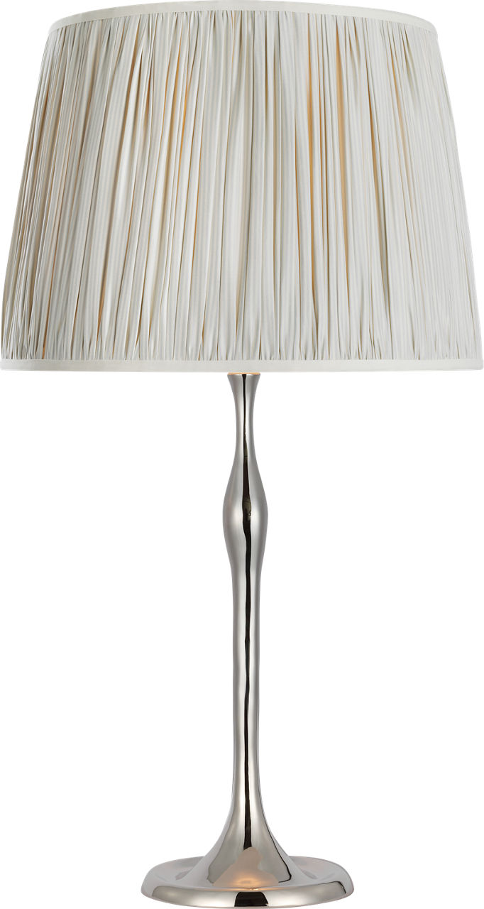 Romero Medium Table Lamp | Polished Nickel | Schumacher 16" Blue Charee Stripe Pleated Empire Shade