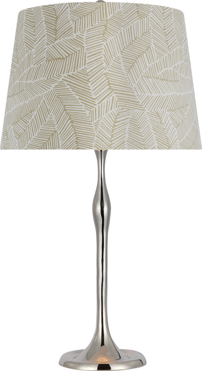 Romero Medium Table Lamp | Polished Nickel | Schumacher 16" Taupe Abstract Leaf Empire Shade