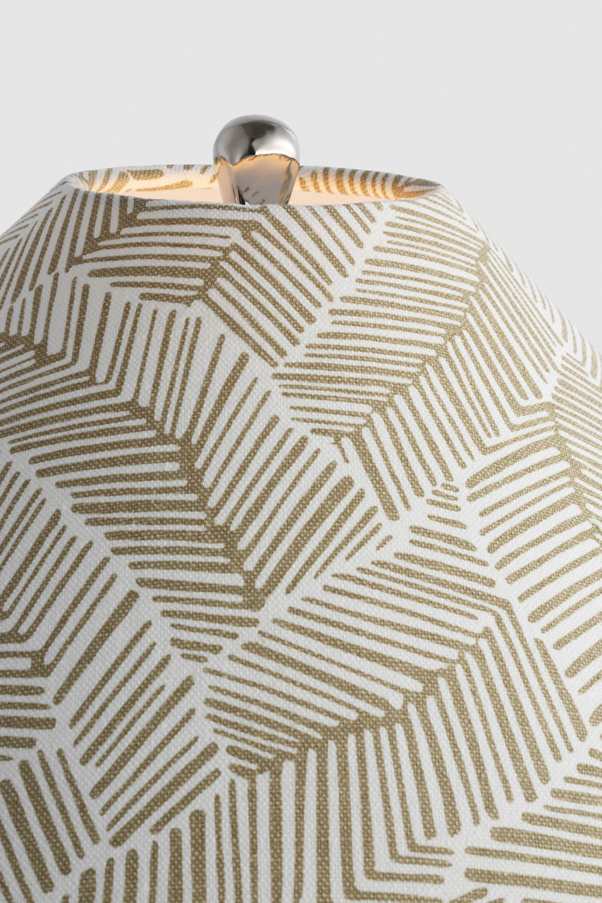 Romero Medium Table Lamp | Polished Nickel | Schumacher 19" Taupe Abstract Leaf Flare Shade