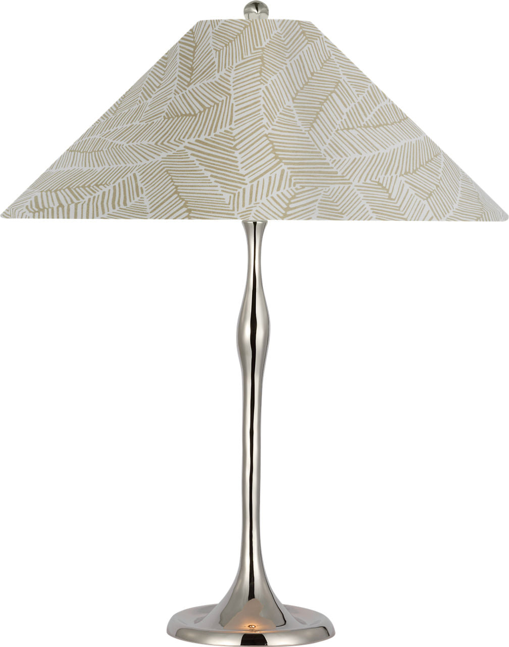 Romero Medium Table Lamp | Polished Nickel | Schumacher 19" Taupe Abstract Leaf Flare Shade