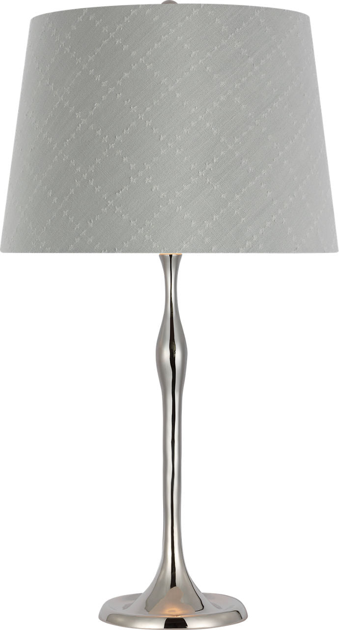 Romero Medium Table Lamp | Polished Nickel | Schumacher 16" Sky Elin Check Empire Shade