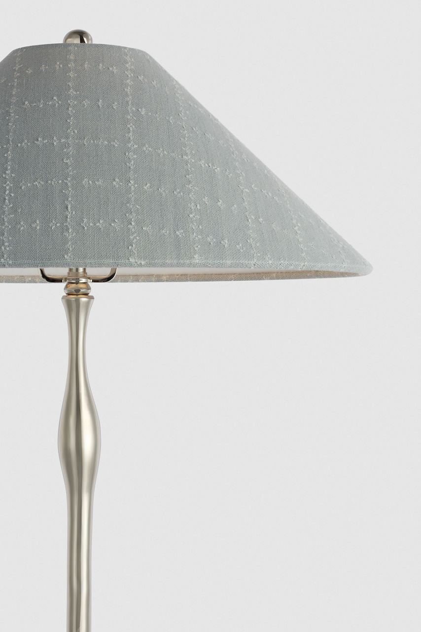 Romero Medium Table Lamp | Polished Nickel | Schumacher 19" Sky Elin Check Flare Shade