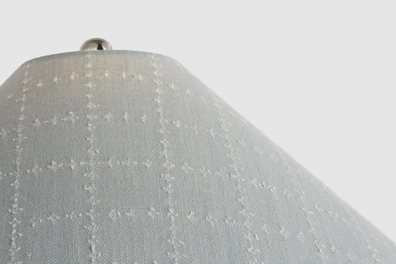 Romero Medium Table Lamp | Polished Nickel | Schumacher 19" Sky Elin Check Flare Shade