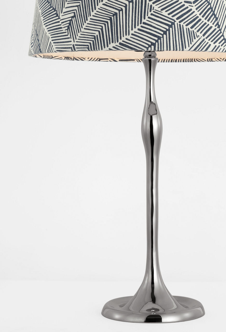 Romero Medium Table Lamp | Polished Nickel | Schumacher 16" Navy Abstract Leaf Empire Shade