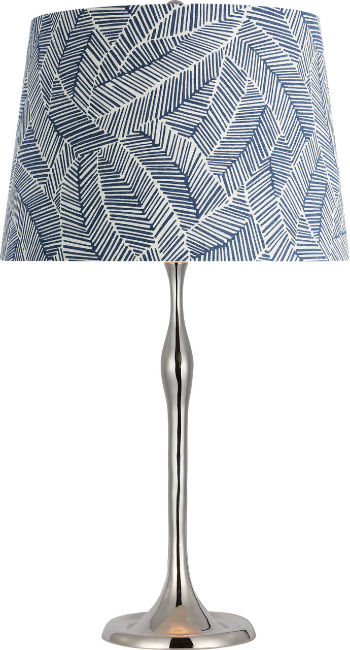 Romero Medium Table Lamp | Polished Nickel | Schumacher 16" Navy Abstract Leaf Empire Shade