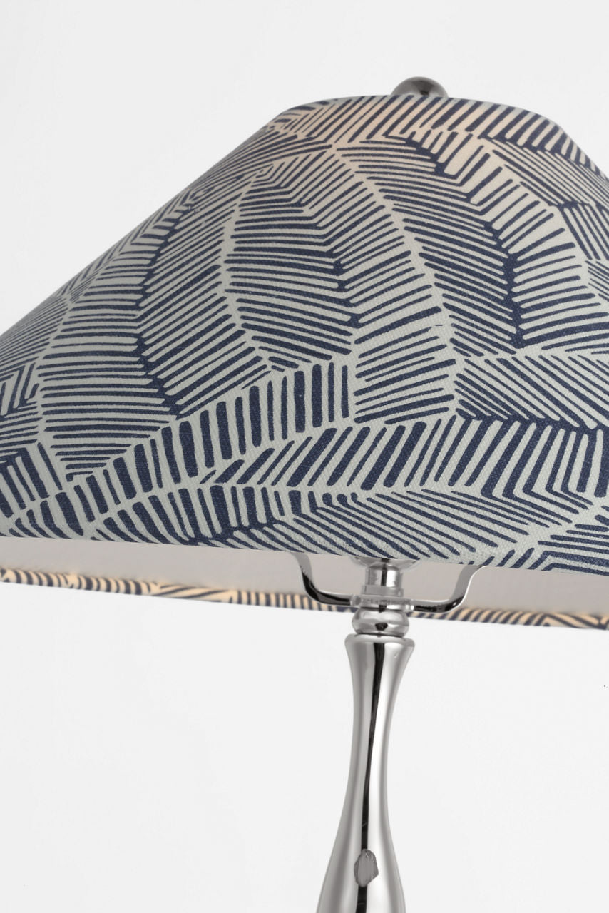 Romero Medium Table Lamp | Polished Nickel | Schumacher 19" Navy Abstract Leaf Flare Shade