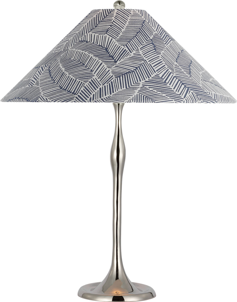 Romero Medium Table Lamp | Polished Nickel | Schumacher 19" Navy Abstract Leaf Flare Shade
