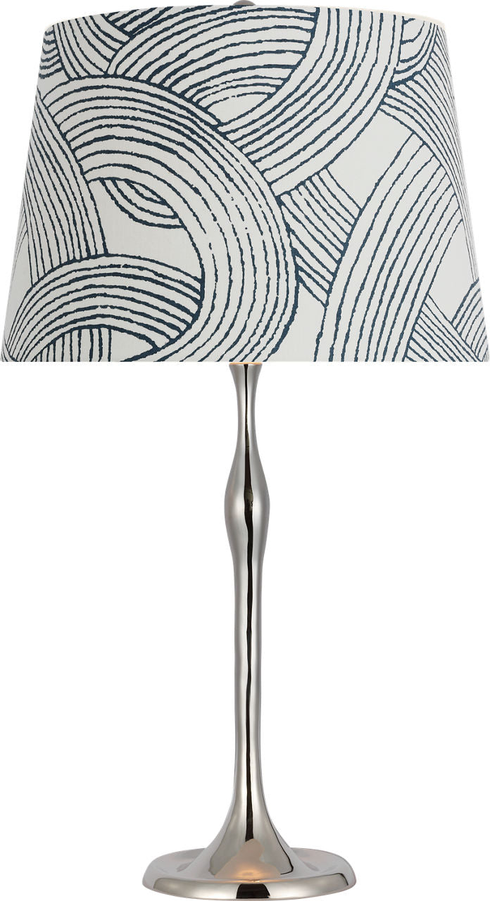 Romero Medium Table Lamp | Polished Nickel | Schumacher 16" Blue Freeform Empire Shade