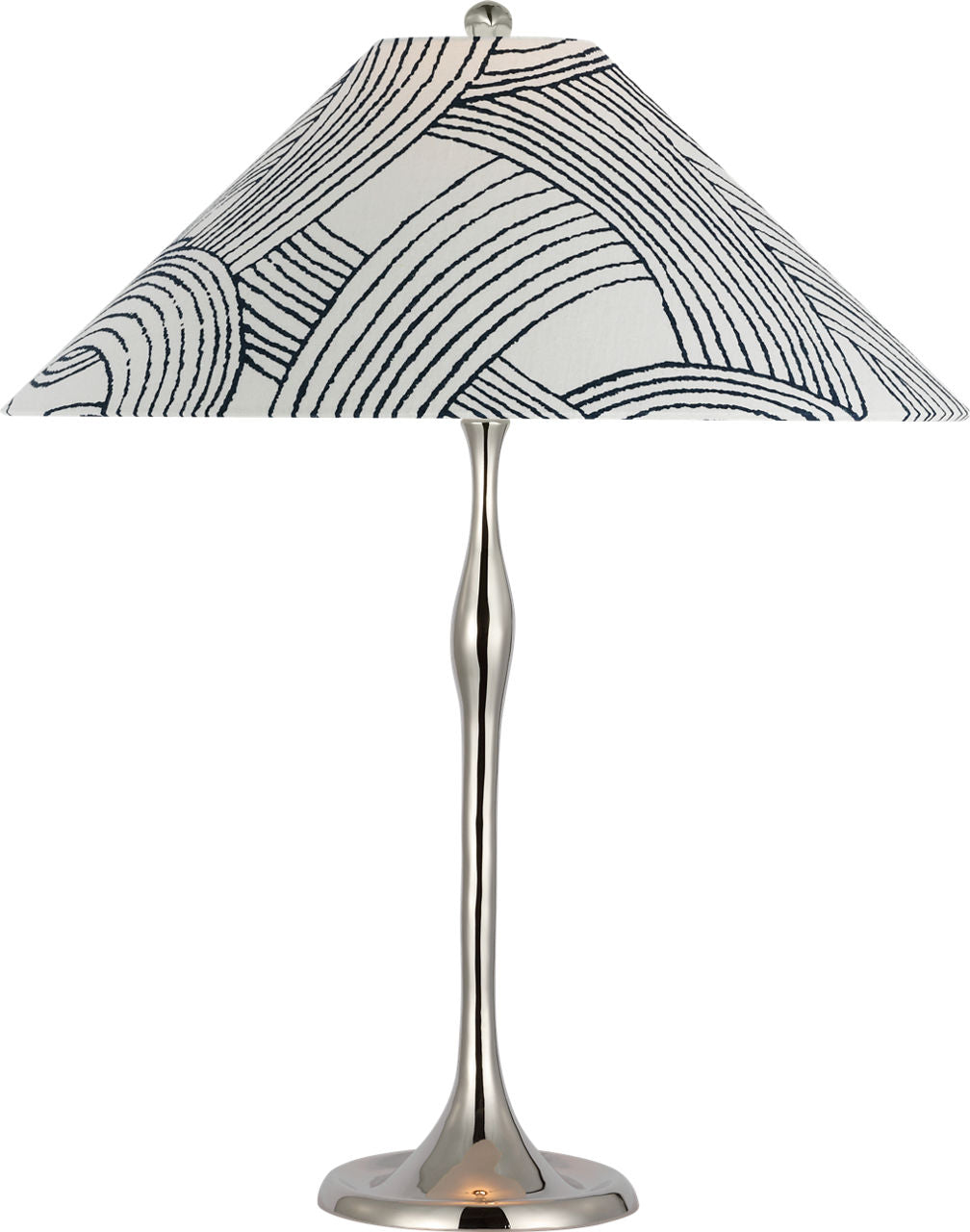 Romero Medium Table Lamp | Polished Nickel | Schumacher 19" Blue Freeform Flare Shade