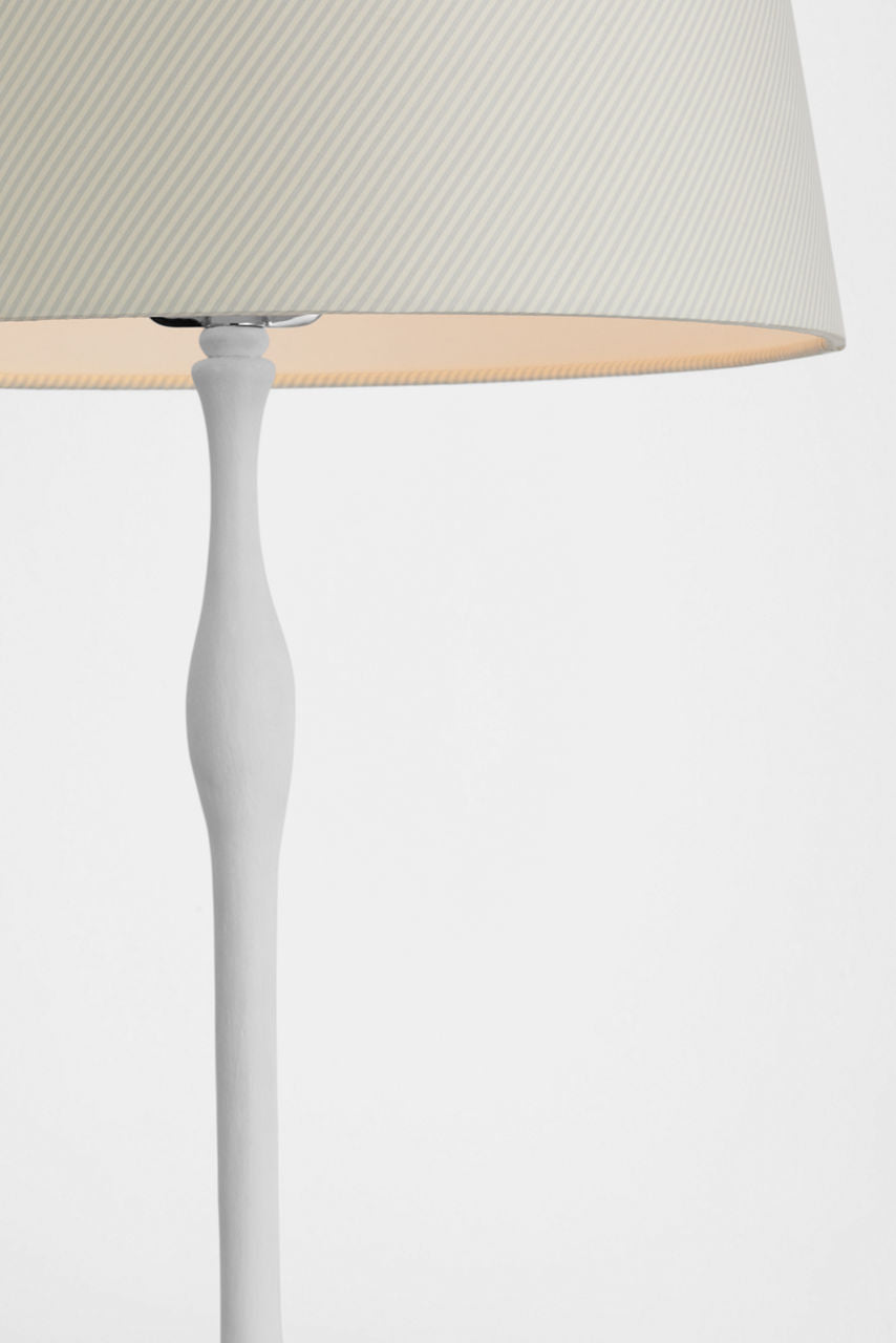 Romero Medium Table Lamp | Plaster White | Schumacher 16" Blue Charee Stripe Empire Shade