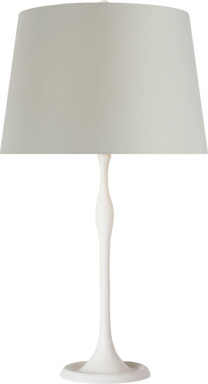Romero Medium Table Lamp | Plaster White | Schumacher 16" Blue Charee Stripe Empire Shade