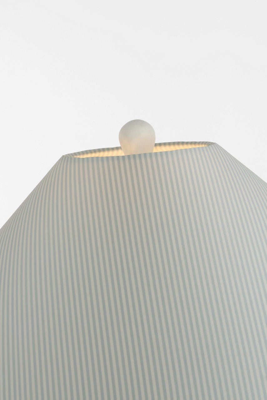 Romero Medium Table Lamp | Plaster White | Schumacher 19" Blue Charee Stripe Flare Shade