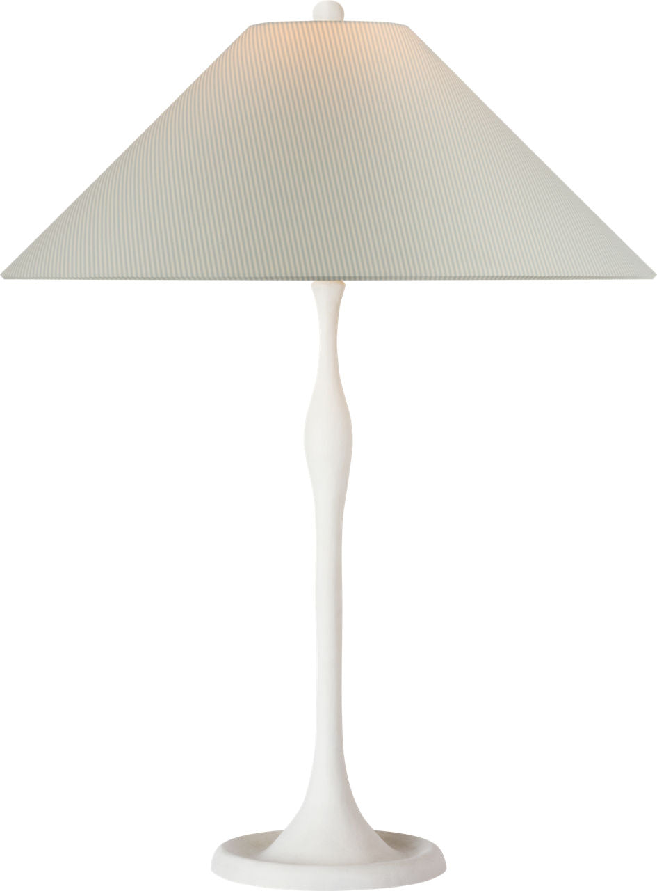 Romero Medium Table Lamp | Plaster White | Schumacher 19" Blue Charee Stripe Flare Shade