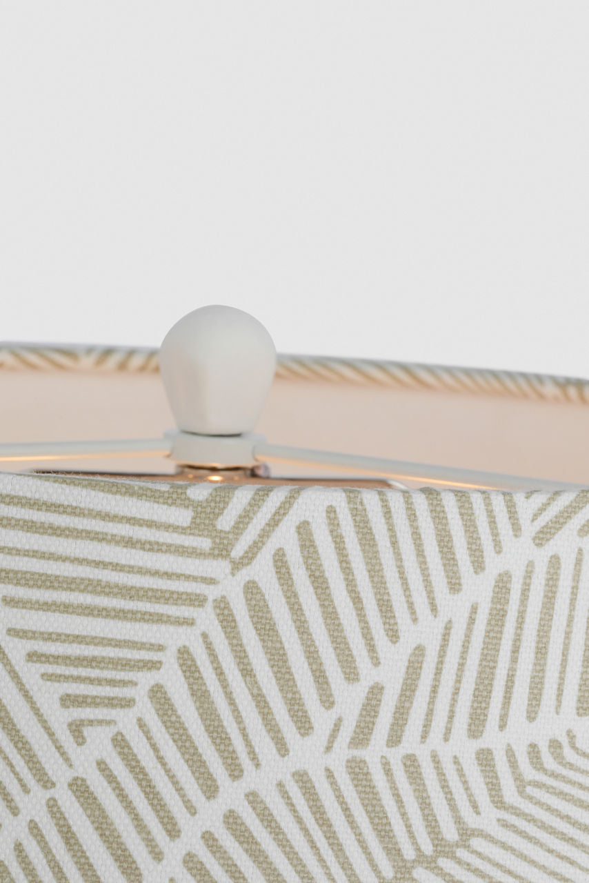 Romero Medium Table Lamp | Plaster White | Schumacher 16" Taupe Abstract Leaf Empire Shade