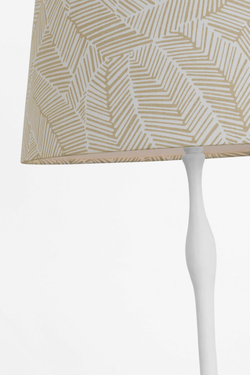 Romero Medium Table Lamp | Plaster White | Schumacher 16" Taupe Abstract Leaf Empire Shade