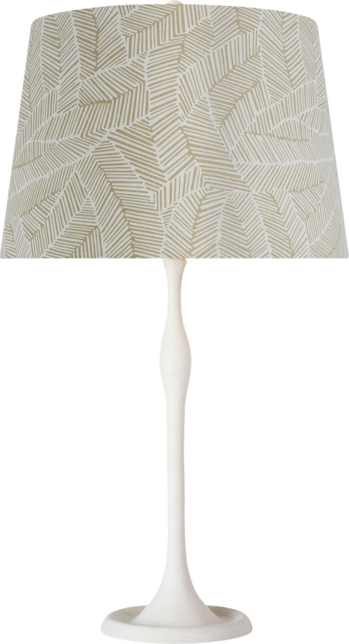 Romero Medium Table Lamp | Plaster White | Schumacher 16" Taupe Abstract Leaf Empire Shade