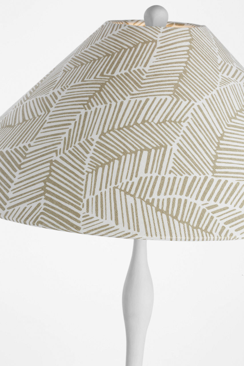 Romero Medium Table Lamp | Plaster White | Schumacher 19" Taupe Abstract Leaf Flare Shade