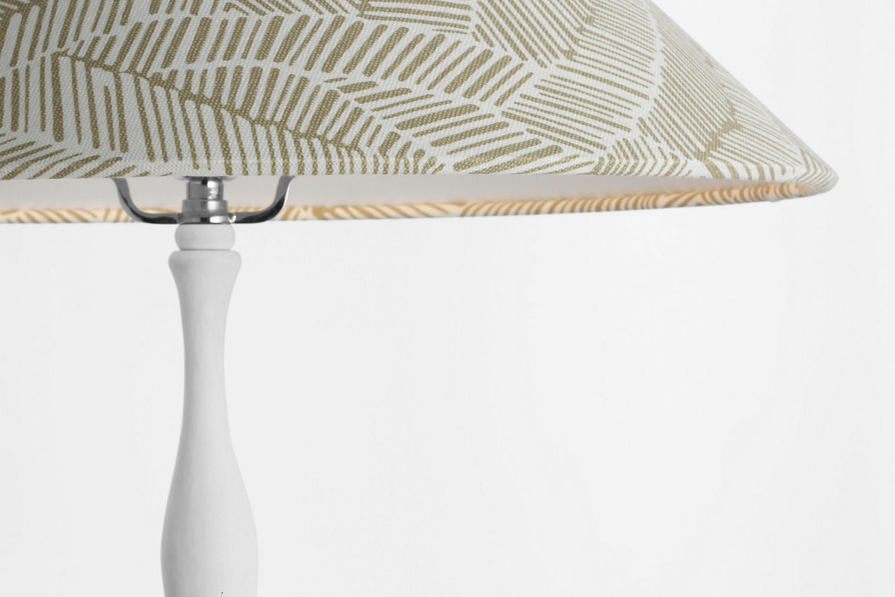 Romero Medium Table Lamp | Plaster White | Schumacher 19" Taupe Abstract Leaf Flare Shade