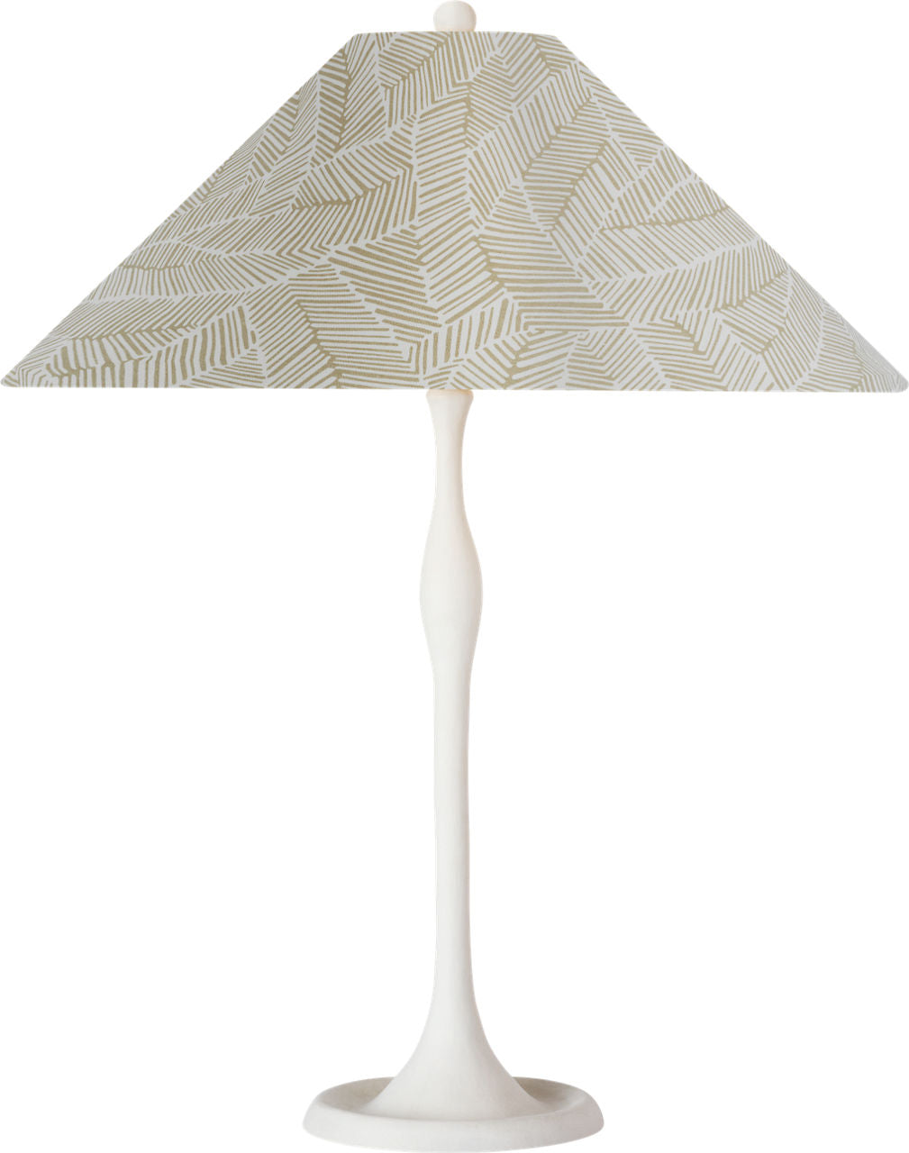 Romero Medium Table Lamp | Plaster White | Schumacher 19" Taupe Abstract Leaf Flare Shade
