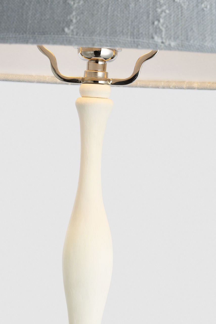 Romero Medium Table Lamp | Plaster White | Schumacher 19" Sky Elin Check Flare Shade