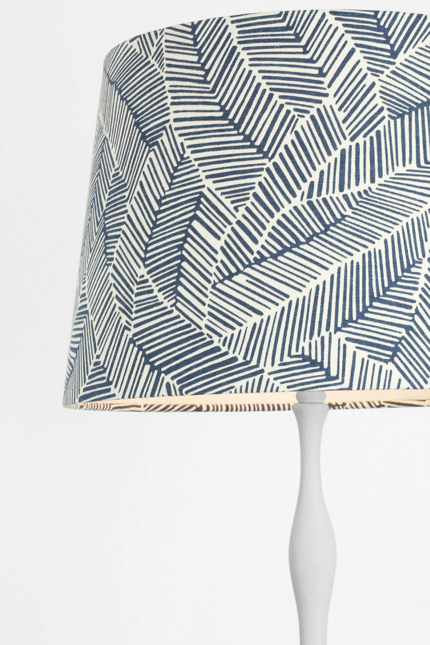 Romero Medium Table Lamp | Plaster White | Schumacher 16" Navy Abstract Leaf Empire Shade
