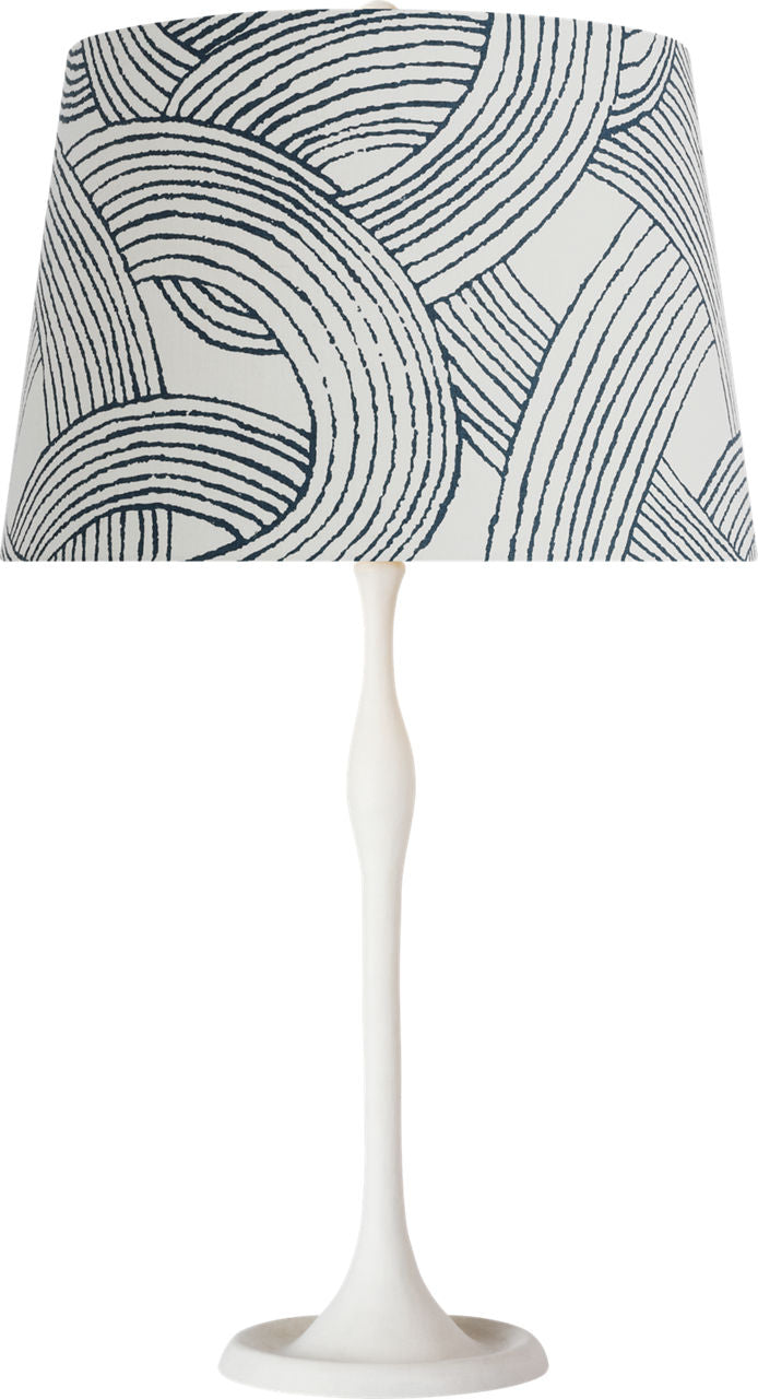 Romero Medium Table Lamp | Plaster White | Schumacher 16" Blue Freeform Empire Shade