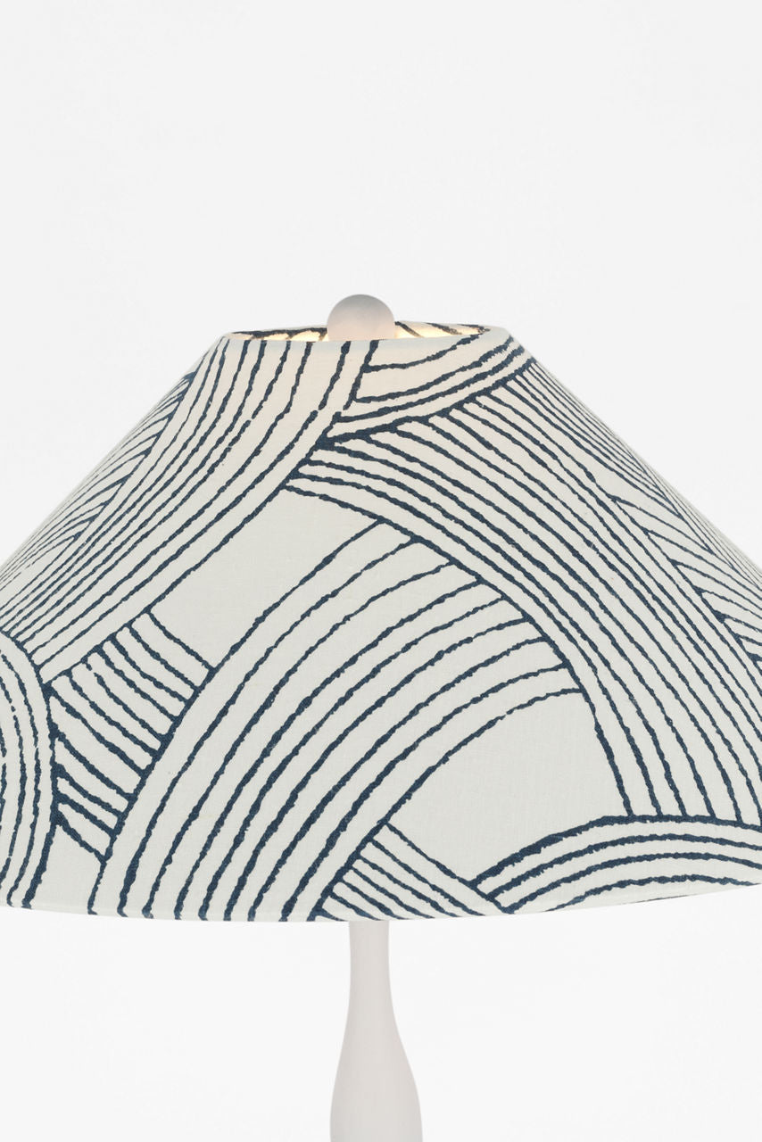 Romero Medium Table Lamp | Plaster White | Schumacher 19" Blue Freeform Flare Shade