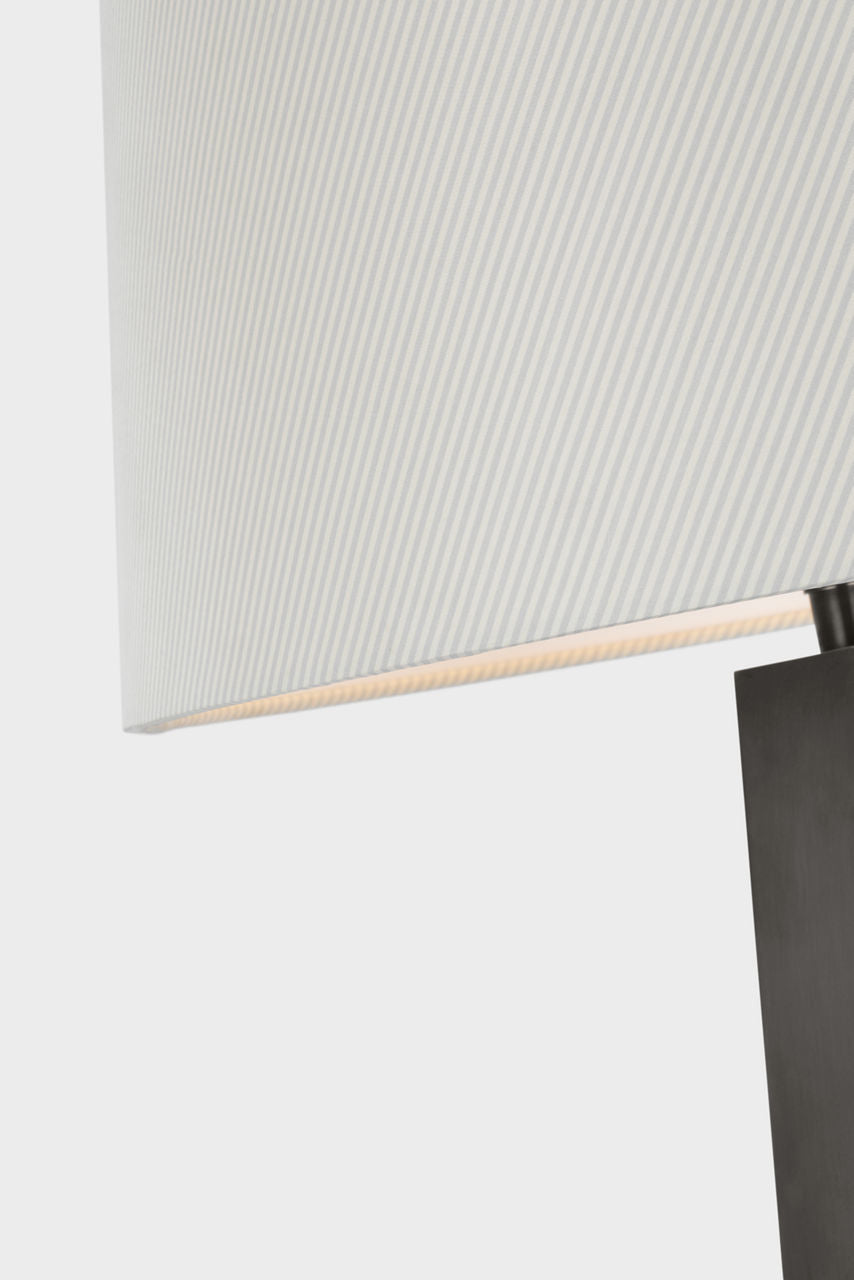 Zoran Medium Table Lamp | Bronze | Schumacher 16" Blue Charee Stripe Empire Shade